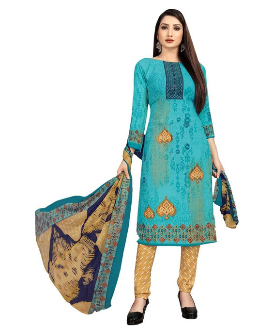 Whimsical Rama Printed Unstitched Salwar Suit | Sudathi