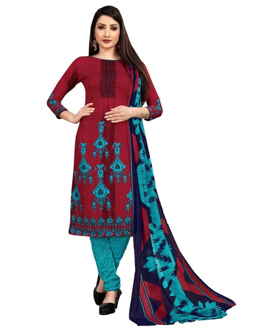 Lustrous Burgundy Printed Unstitched Salwar Suit | Sudathi