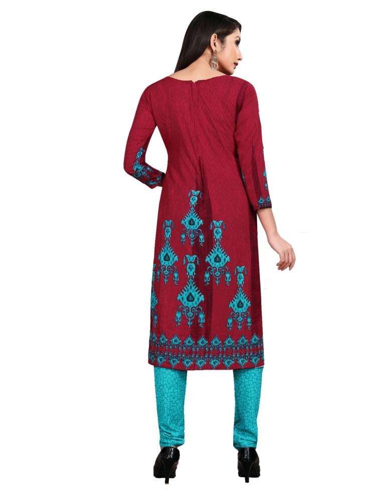 Lustrous Burgundy Printed Unstitched Salwar Suit | Sudathi