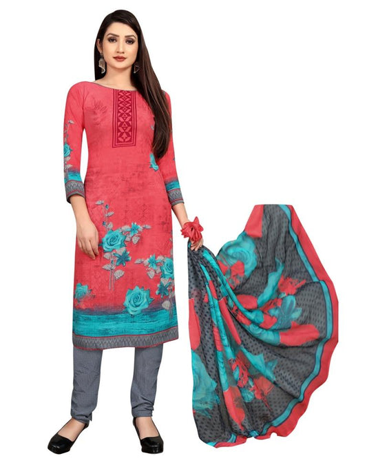 Amazing Strawberry Pink Printed Unstitched Salwar Suit | Sudathi