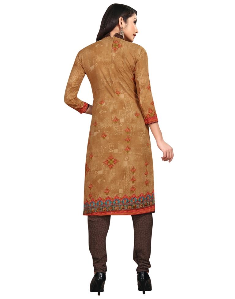 Sparkling Wood Brown Printed Unstitched Salwar Suit | Sudathi