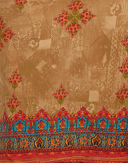 Sparkling Wood Brown Printed Unstitched Salwar Suit | Sudathi