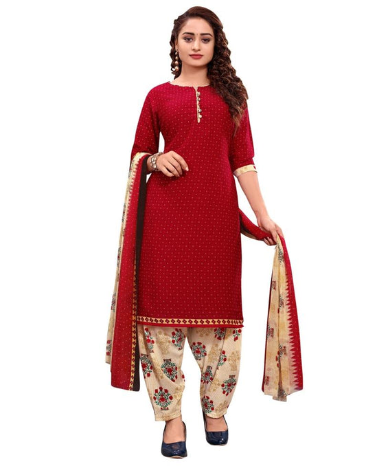 Vibrant Maroon Printed Unstitched Salwar Suit | Sudathi