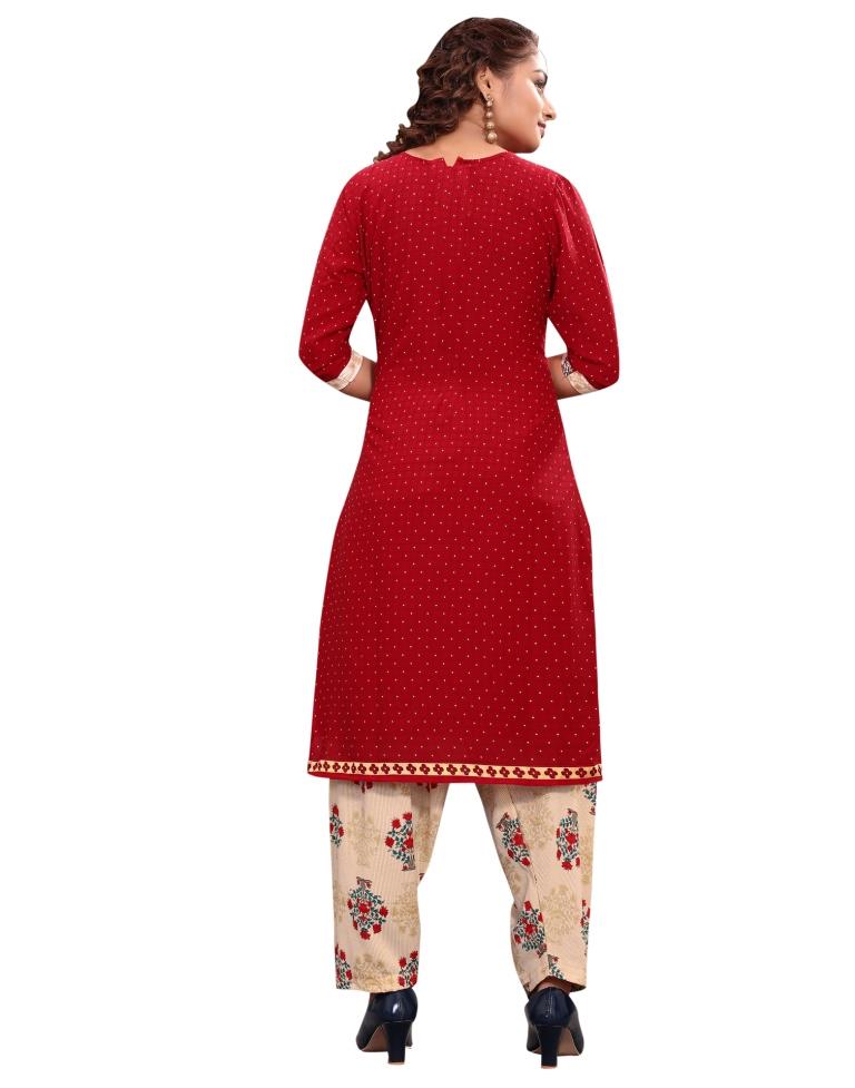 Vibrant Maroon Printed Unstitched Salwar Suit | Sudathi