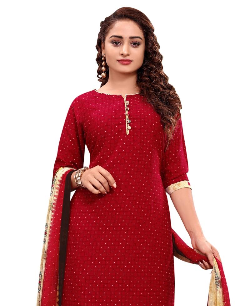 Vibrant Maroon Printed Unstitched Salwar Suit | Sudathi