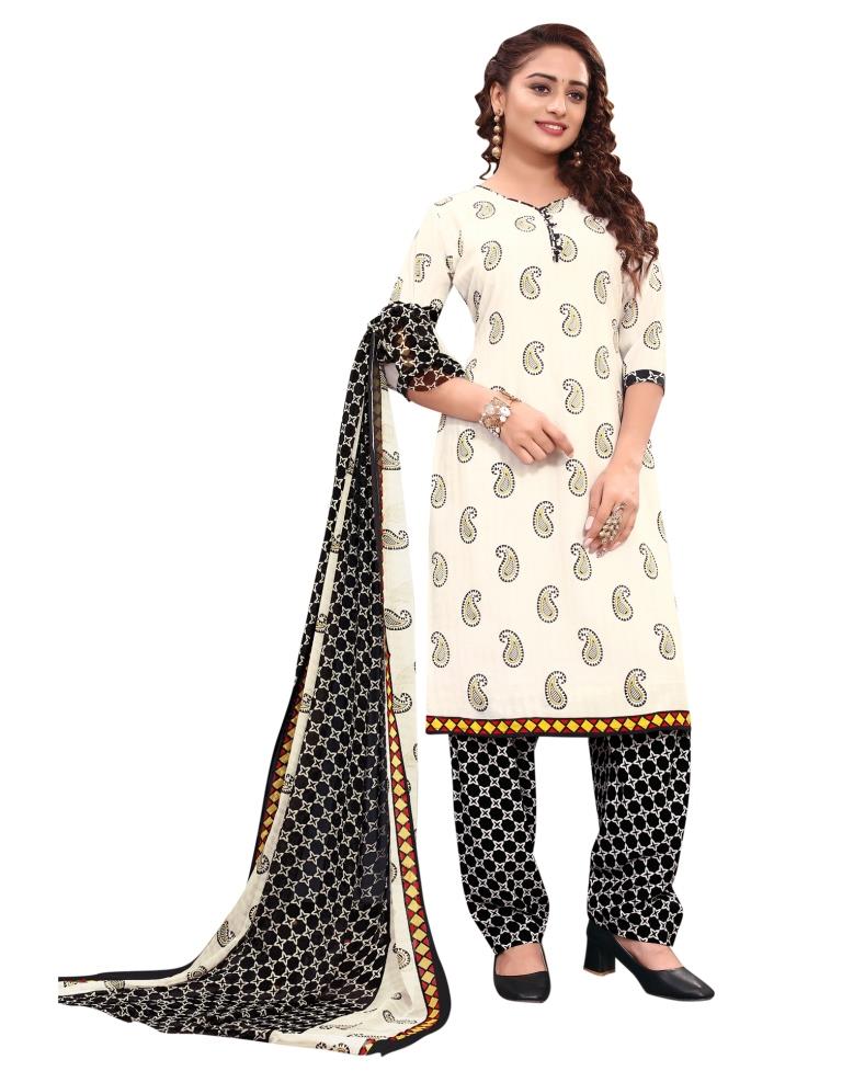 Marvelous White Printed Unstitched Salwar Suit | Sudathi