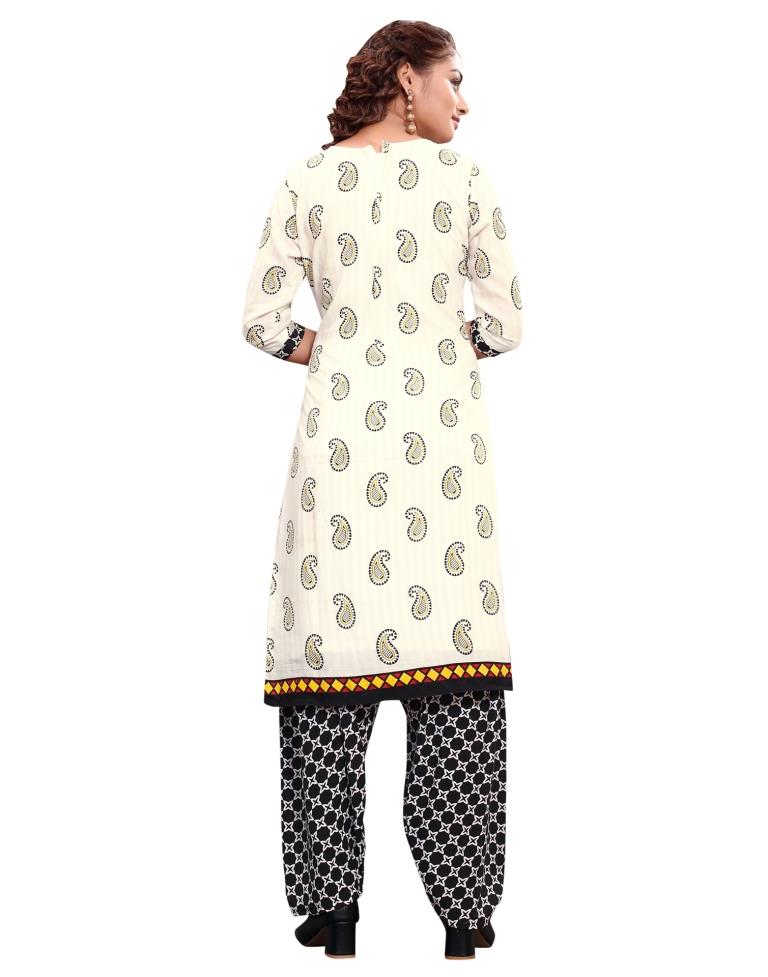 Marvelous White Printed Unstitched Salwar Suit | Sudathi