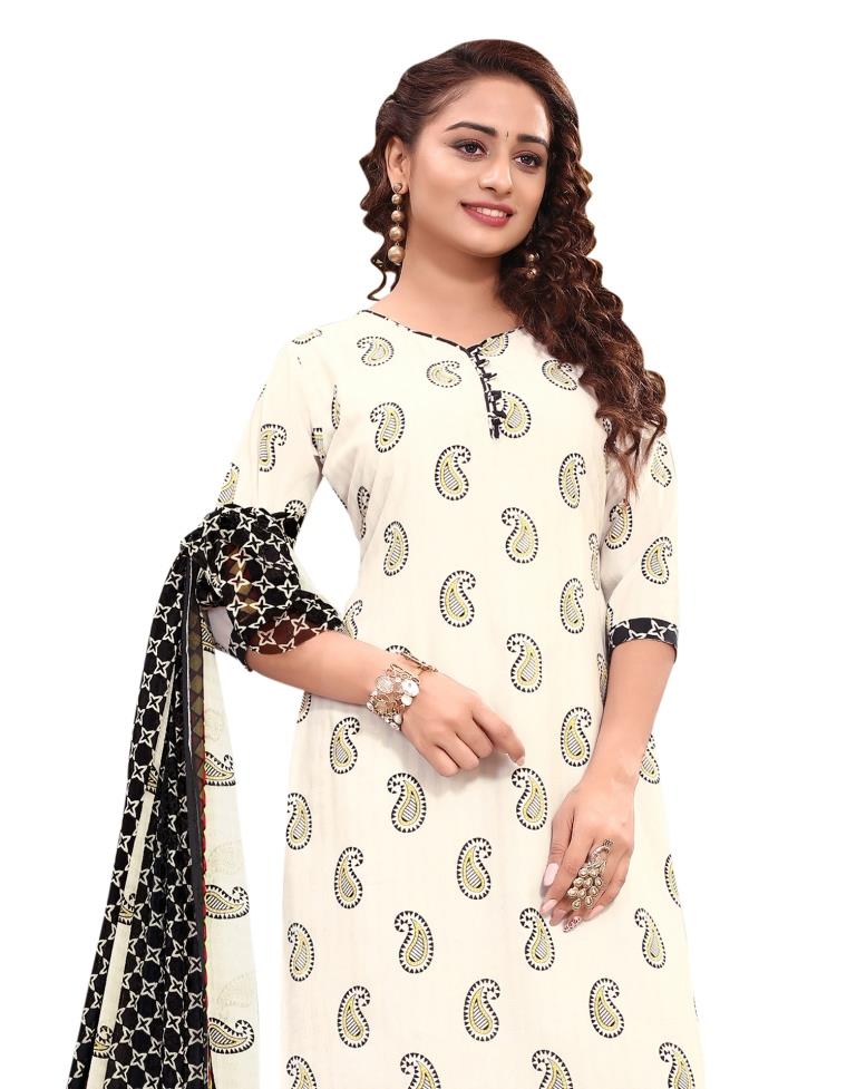 Marvelous White Printed Unstitched Salwar Suit | Sudathi