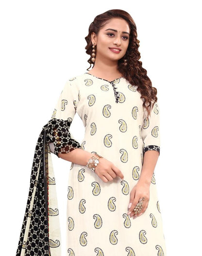 Marvelous White Printed Unstitched Salwar Suit | Sudathi