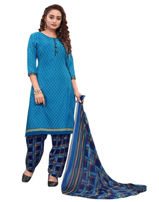 Pleasant Cerulean Blue Printed Unstitched Salwar Suit | Sudathi