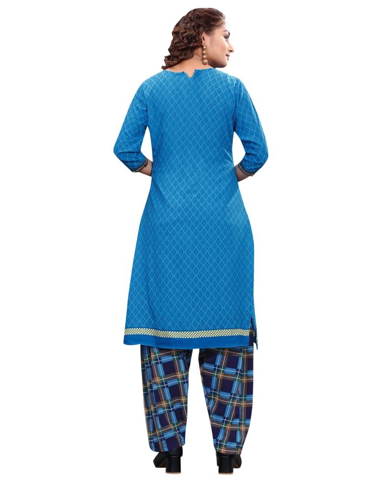 Pleasant Cerulean Blue Printed Unstitched Salwar Suit | Sudathi