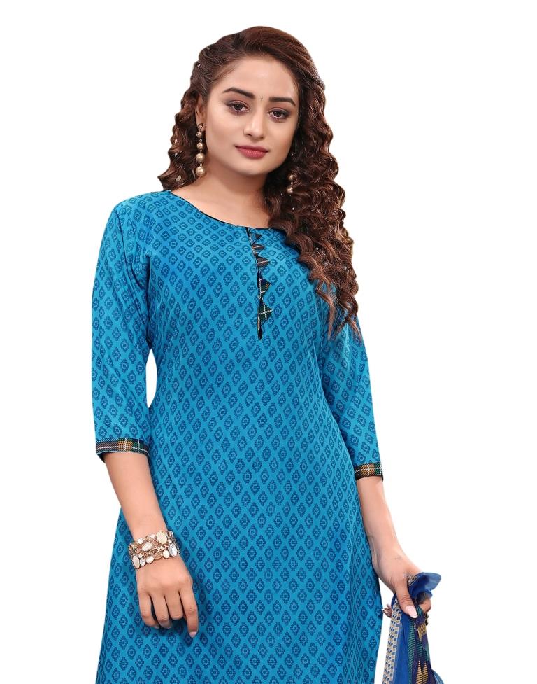 Pleasant Cerulean Blue Printed Unstitched Salwar Suit | Sudathi