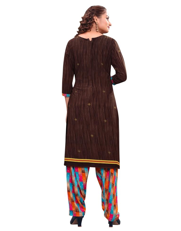 Impressive Brown Printed Unstitched Salwar Suit | Sudathi