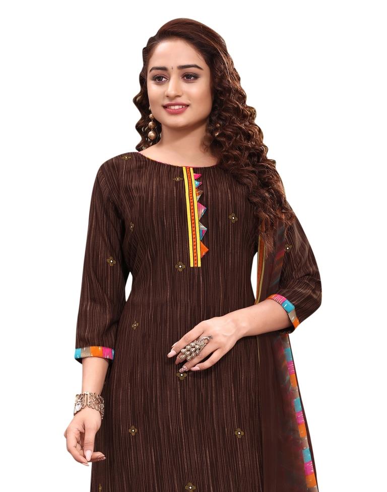 Impressive Brown Printed Unstitched Salwar Suit | Sudathi