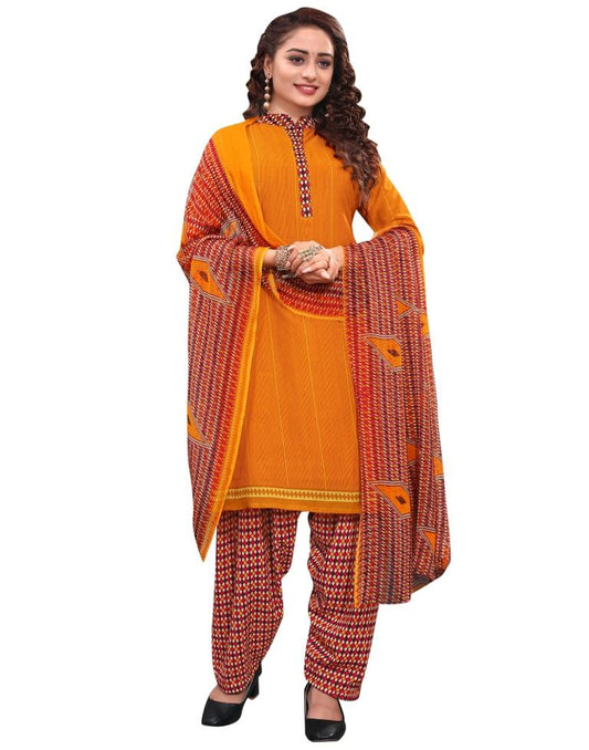 Peppy Turmeric Yellow Printed Unstitched Salwar Suit | Sudathi