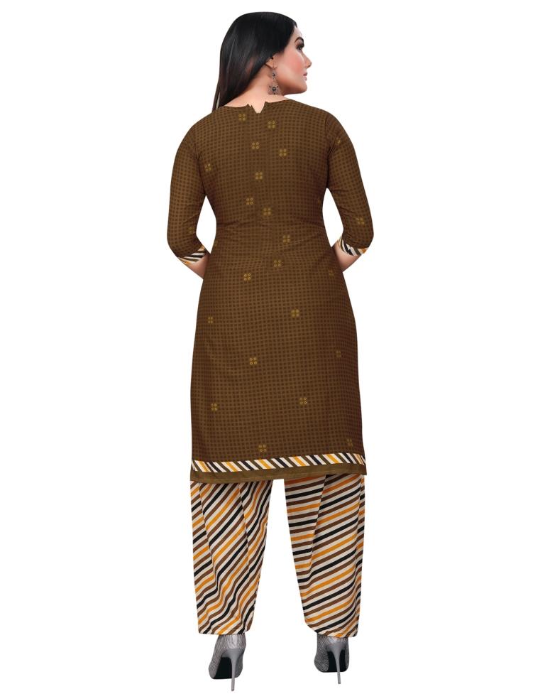 Graceful Coffee Brown Printed Unstitched Salwar Suit | Sudathi