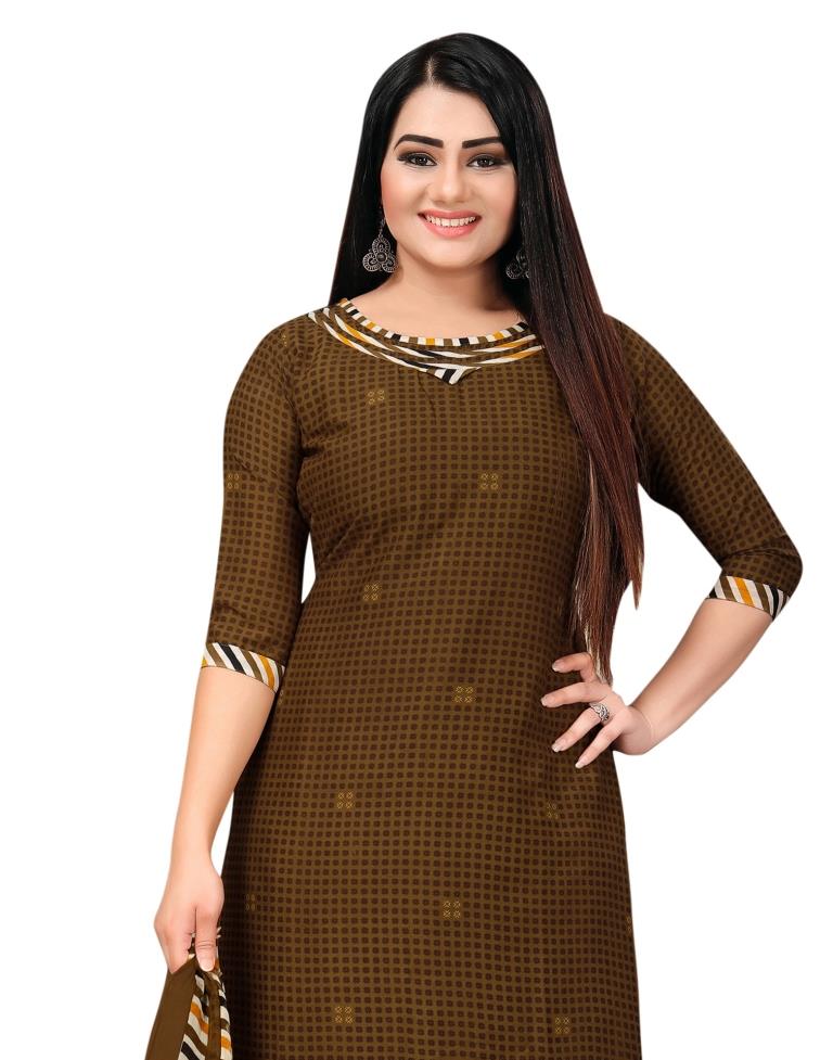 Graceful Coffee Brown Printed Unstitched Salwar Suit | Sudathi