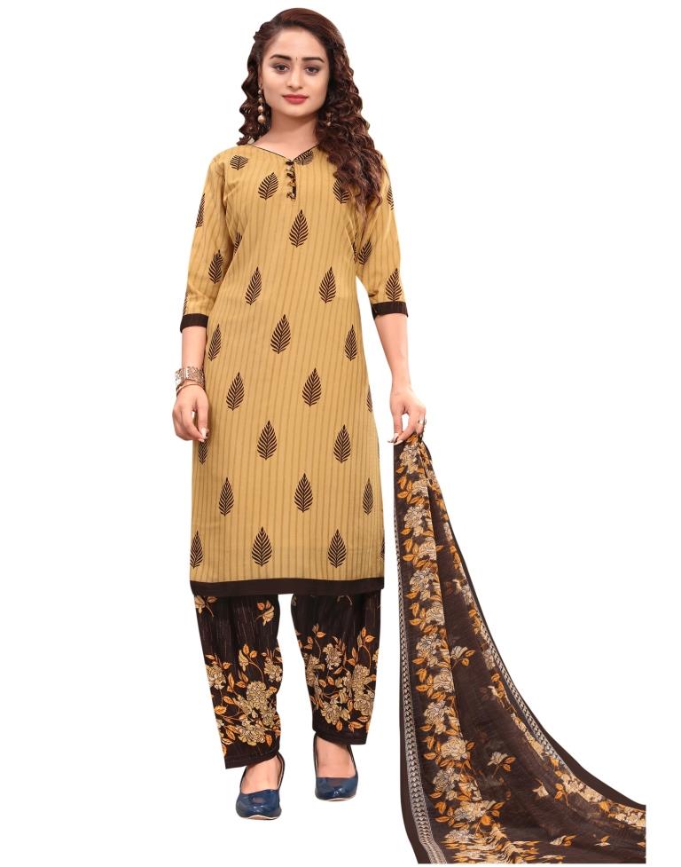 Bewitching Tortilla Brown Printed Unstitched Salwar Suit | Sudathi