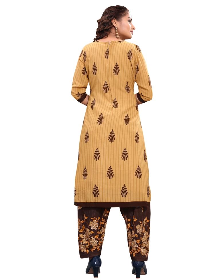 Bewitching Tortilla Brown Printed Unstitched Salwar Suit | Sudathi