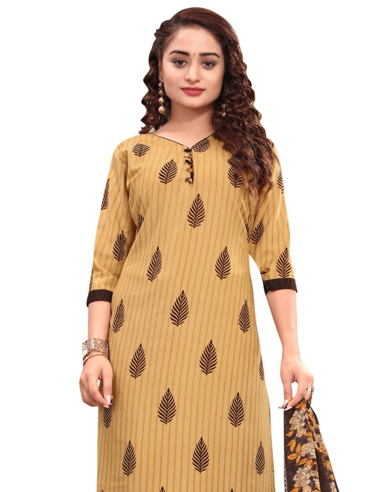 Bewitching Tortilla Brown Printed Unstitched Salwar Suit | Sudathi