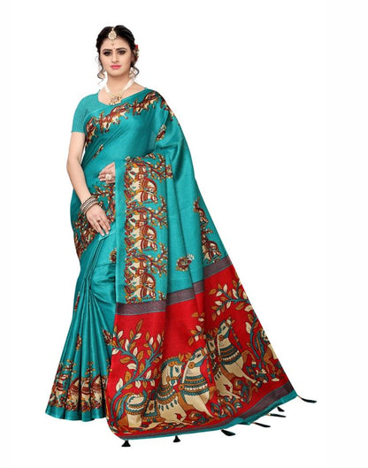 Turquoise Coloured Art Silk Printed Saree | Sudathi