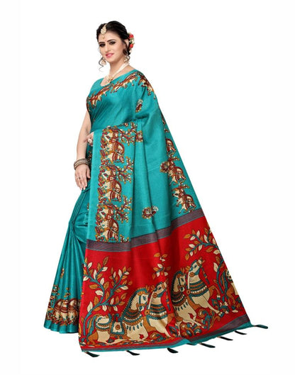 Turquoise Coloured Art Silk Printed Saree | Sudathi