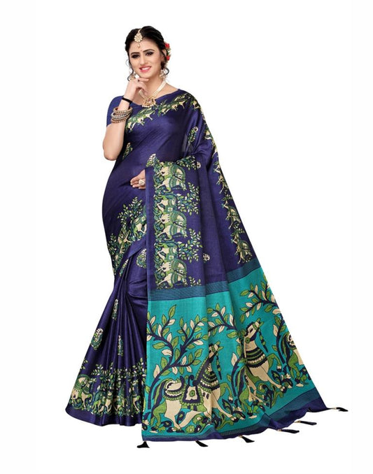 Navy Blue Coloured Art Silk Printed Saree | Sudathi