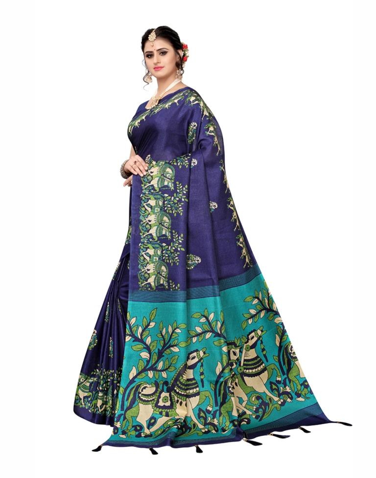 Navy Blue Coloured Art Silk Printed Saree | Sudathi