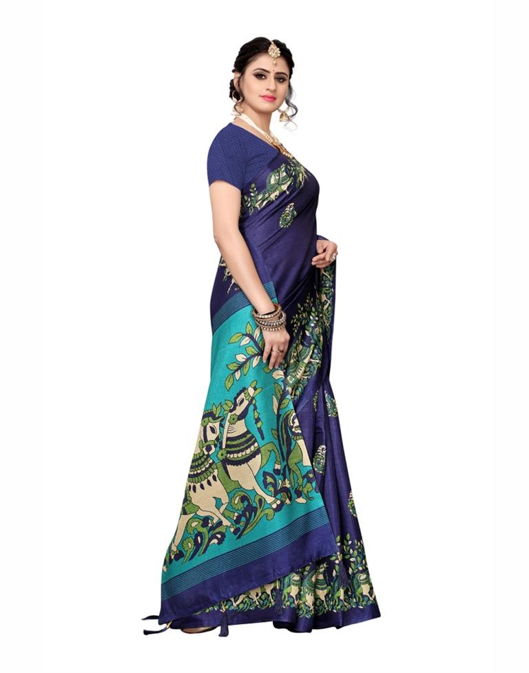 Navy Blue Coloured Art Silk Printed Saree | Sudathi