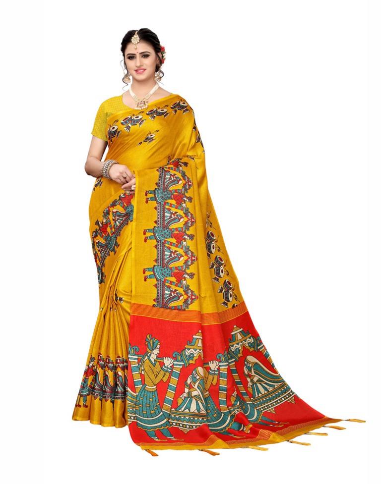 Yellow Coloured Art Silk Printed Saree | Sudathi