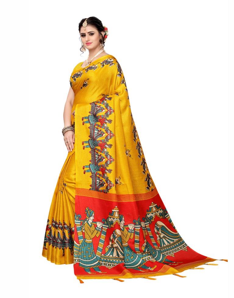 Yellow Coloured Art Silk Printed Saree | Sudathi