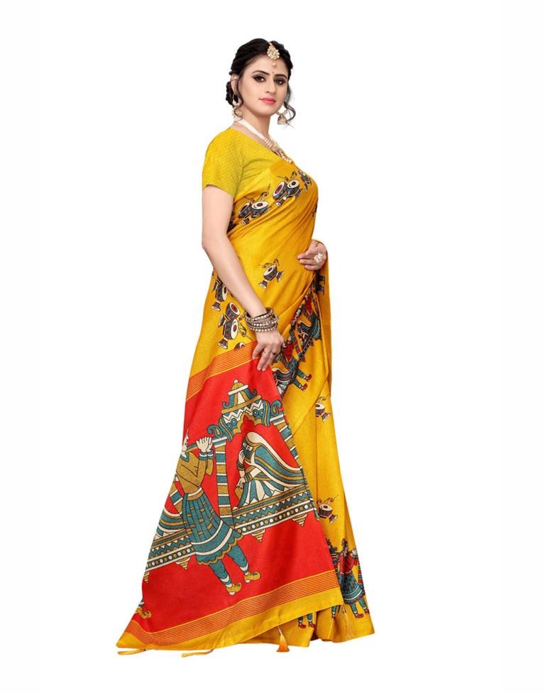 Yellow Coloured Art Silk Printed Saree | Sudathi