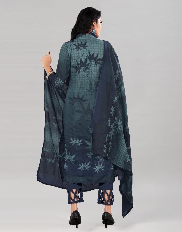 Prussian Blue Cotton Printed Unstitched Salwar Suit | Sudathi