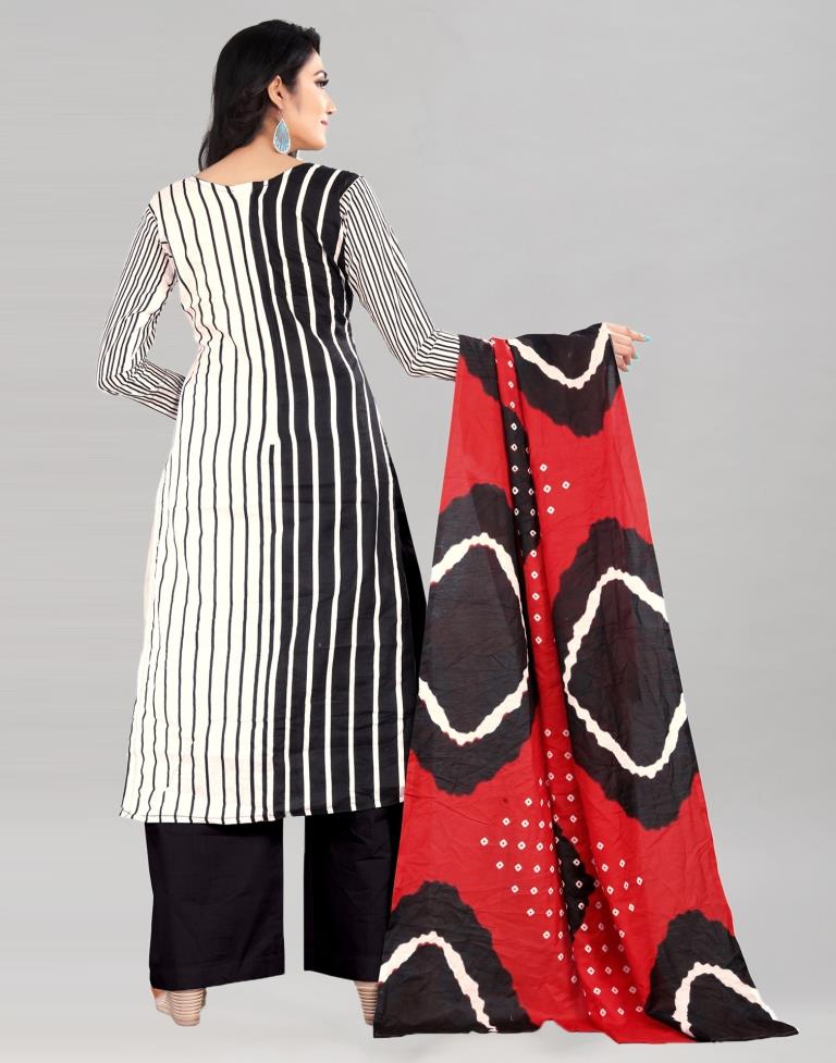 White And Black Cotton Printed Unstitched Salwar Suit | Sudathi