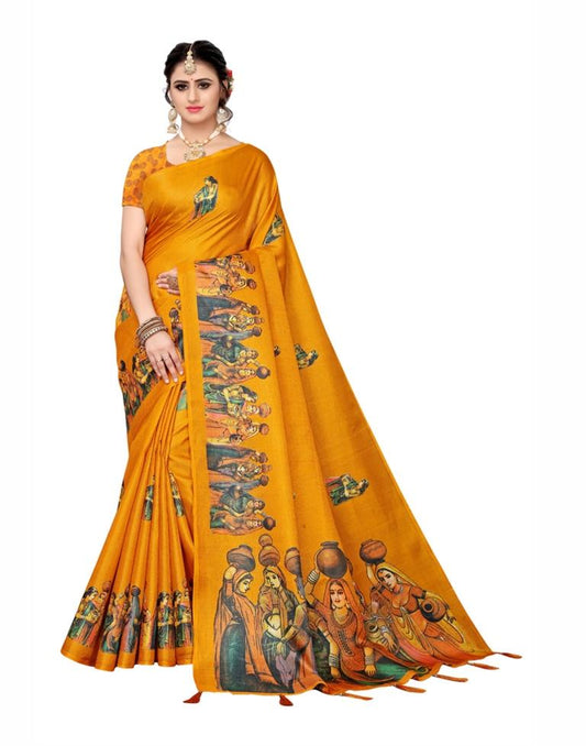 Yellow Coloured Poly Silk Printed Saree | Sudathi