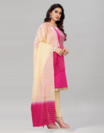 Gorgeous Pink Chanderi Silk Embroidered Unstitched Salwar Suit | Sudathi