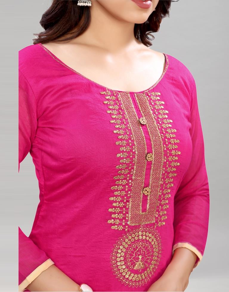 Gorgeous Pink Chanderi Silk Embroidered Unstitched Salwar Suit | Sudathi