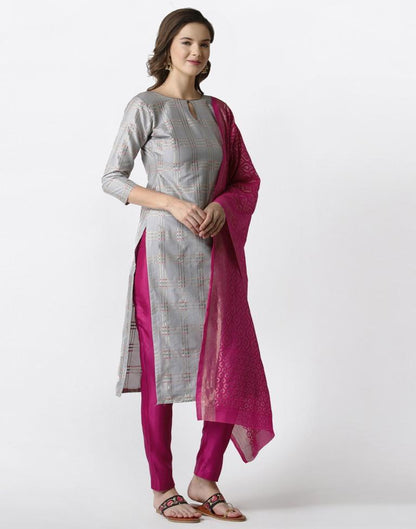 Graceful Grey Banarasi Silk Jacquard Unstitched Salwar Suit | Sudathi