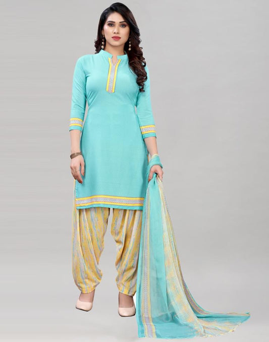 Luscious Light Sky Blue Printed Unstitched Salwar Suit | Sudathi