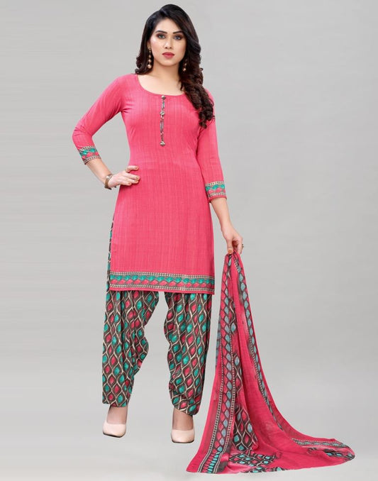 Glitzy Punch Pink Printed Unstitched Salwar Suit | Sudathi