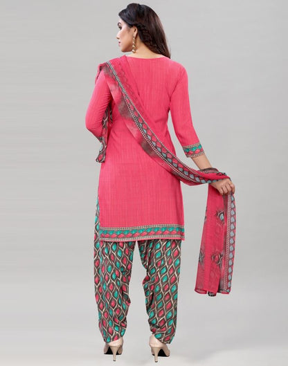Glitzy Punch Pink Printed Unstitched Salwar Suit | Sudathi