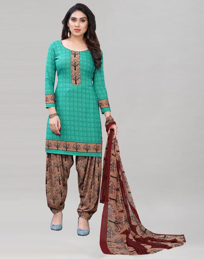 Angellic Turquoise Green Printed Unstitched Salwar Suit | Sudathi