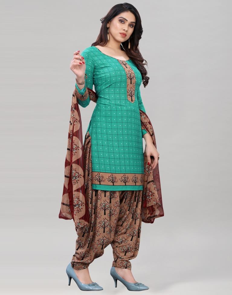 Angellic Turquoise Green Printed Unstitched Salwar Suit | Sudathi