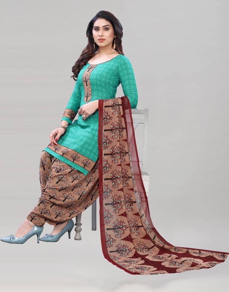 Angellic Turquoise Green Printed Unstitched Salwar Suit | Sudathi