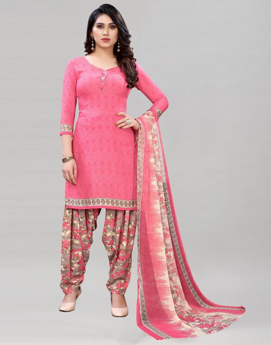 Distinctive Watermelon Pink Printed Unstitched Salwar Suit | Sudathi