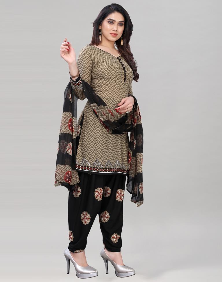 Engrossing Brown Printed Unstitched Salwar Suit | Sudathi