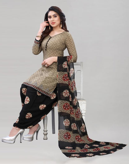 Engrossing Brown Printed Unstitched Salwar Suit | Sudathi