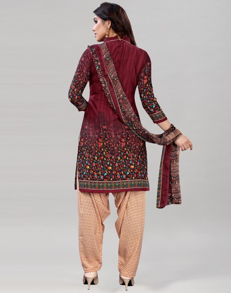 Ambitious Maroon Printed Unstitched Salwar Suit | Sudathi