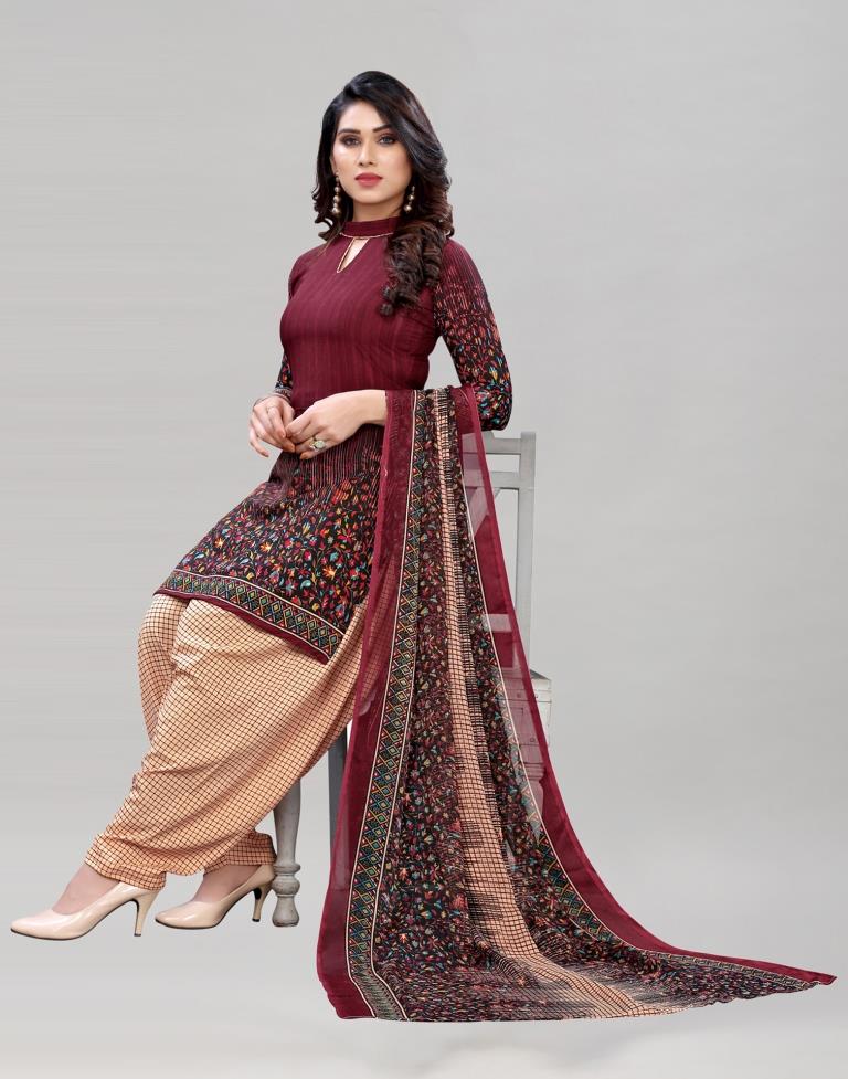 Ambitious Maroon Printed Unstitched Salwar Suit | Sudathi