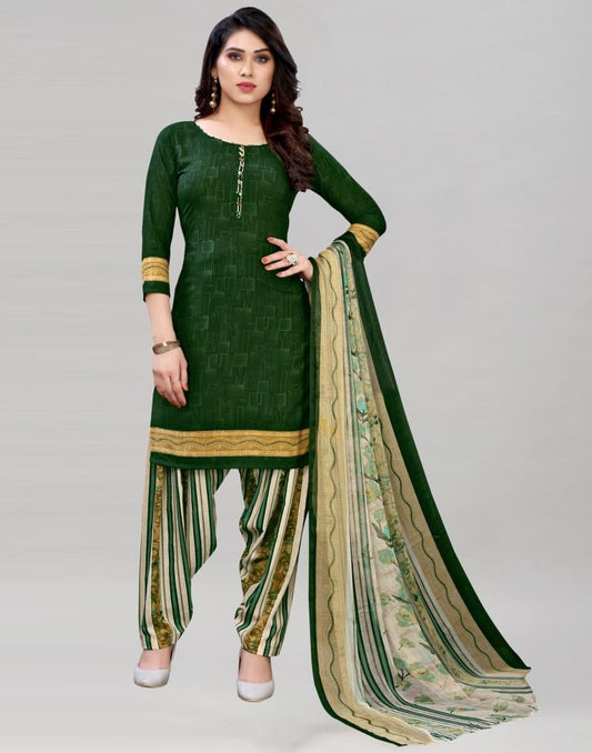 Ravishing Dark Green Printed Unstitched Salwar Suit | Sudathi